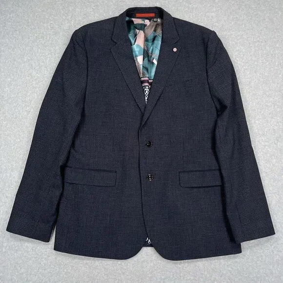 Ted Baker London Blazer Mens 6 XXL 42R Groove Micro Check Blue Sport Coat Iguana